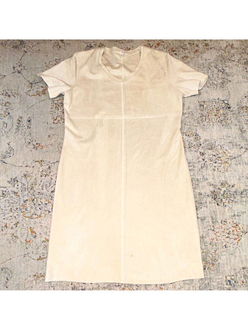 Joh Ivory V-Neck Cap Sleeve Jersey Shift Knee Length Dress XS A8449V-NP A163